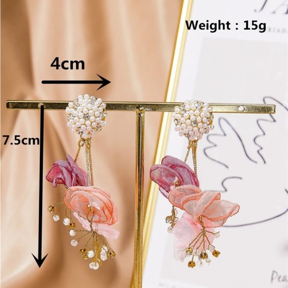 Floral Statement Anthro Earrings with Pearls - Picture 4 of 4